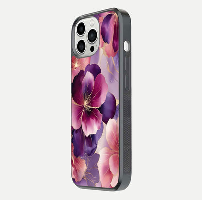 Pink Bouquet Florals Glass Case for iPhone 13 Pro Max side-angle image showing floral texture and reflection clarity