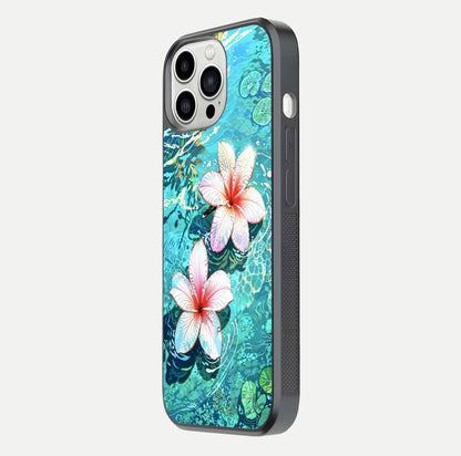 Pink Flowers in Water Glass Case for iPhone 13 Pro Max side-angle image showing reflection and depth of detail