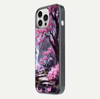 Pinkish Scenery Glass Case for iPhone 13 Pro Max side-angle image showing depth, gloss, and scenic details