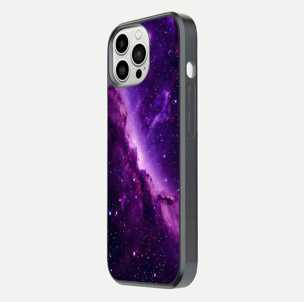 Purple Shade Sky Glass Case for iPhone 13 Pro Max side-angle image showing shine and soft violet blend