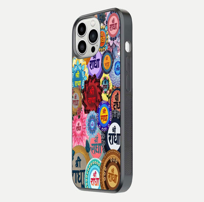 Radha Divine Bloom Glass Case for iPhone 13 Pro Max side-angle image showing shine, reflection, and floral motif