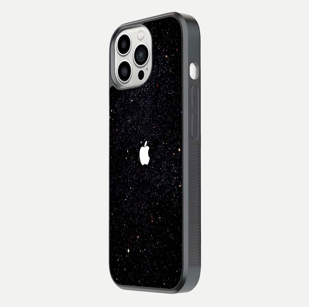 Starry Apple Galaxy Glass Case for iPhone 13 Pro Max side-angle image showing gloss and star pattern detail