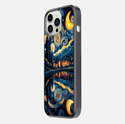 Starry Sky Serenity Glass Case for iPhone 13 Pro Max side-angle image showing reflection and night-sky detail