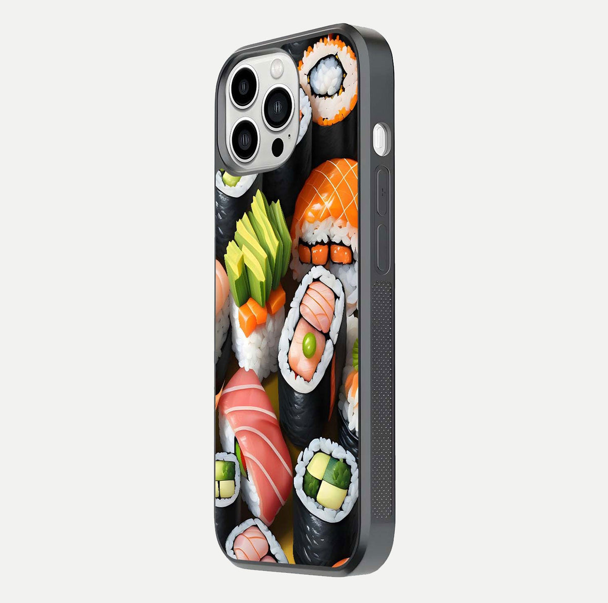 Venom Web Emblem Glass Case for iPhone 13 Pro Max side-angle image showing reflection and dark color tones