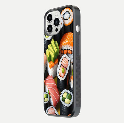 Venom Web Emblem Glass Case for iPhone 13 Pro Max side-angle image showing reflection and dark color tones