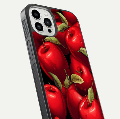Apple Pattern Glass Case for iPhone 13 Pro Max close-up angle showing pattern texture and shine reflection