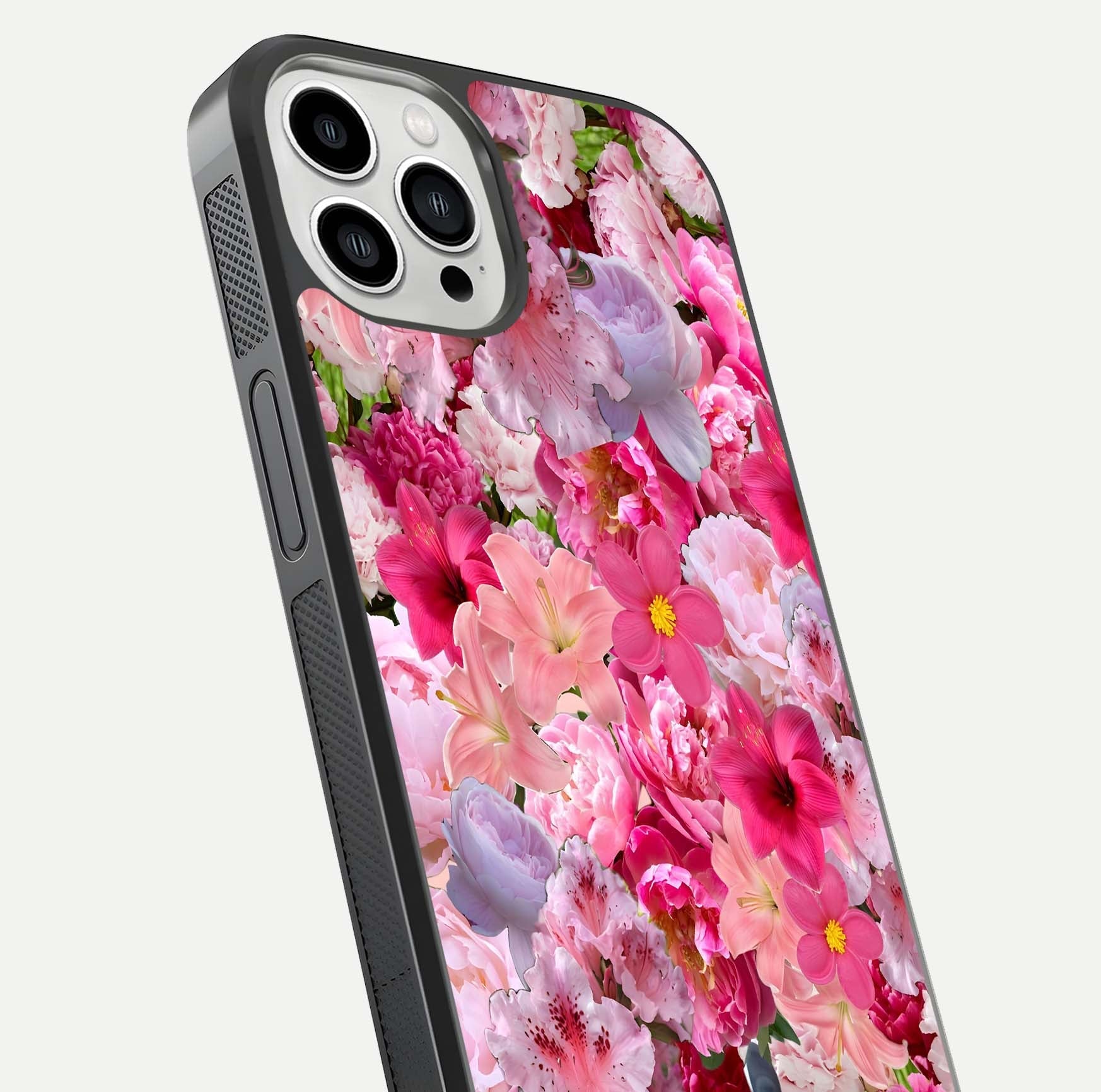 Bloom Crush Fantasy Glass Case for iPhone 13 Pro Max close-up image showing color gradient and petal detailing