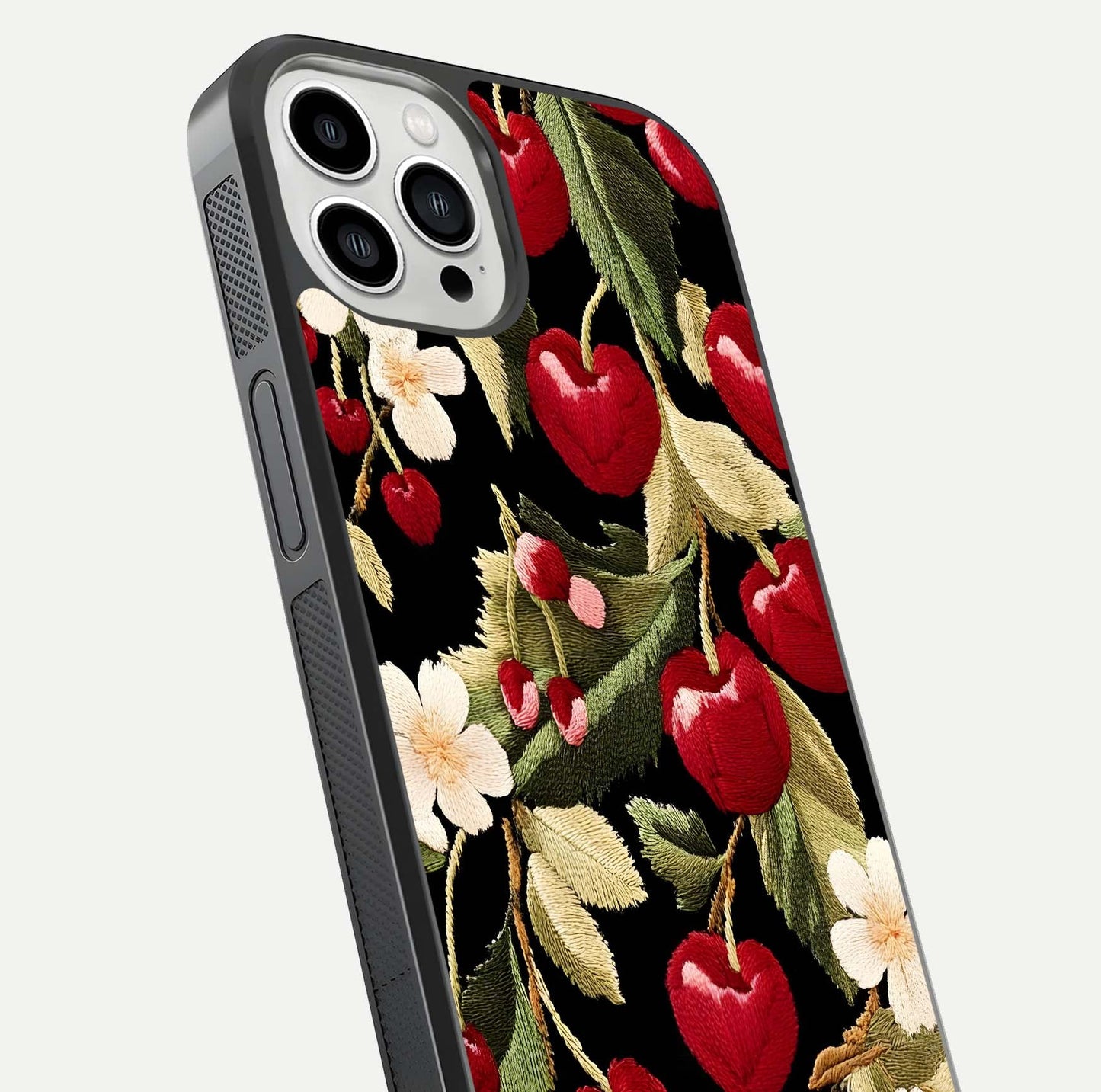 Bloom Thread Art Glass Case for iPhone 13 Pro Max close-up view highlighting fine line details and glossy shine