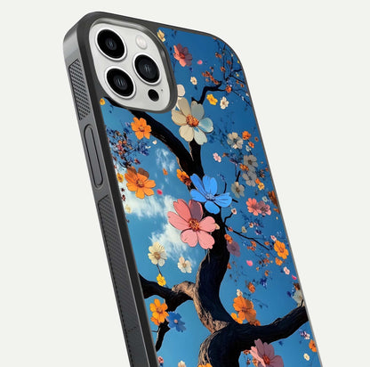 Blossom Dream Sky Glass Case for iPhone 13 Pro Max close-up shot highlighting dreamlike clouds and pink blossoms