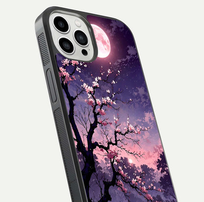 Blossom Pink Moon Glass Case for iPhone 13 Pro Max close-up shot showing pink tones, moon highlight, and reflection gloss