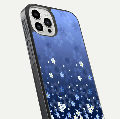 Blue Starry Glass Case for iPhone 13 Pro Max close-up image highlighting sparkle details and midnight blue gradient
