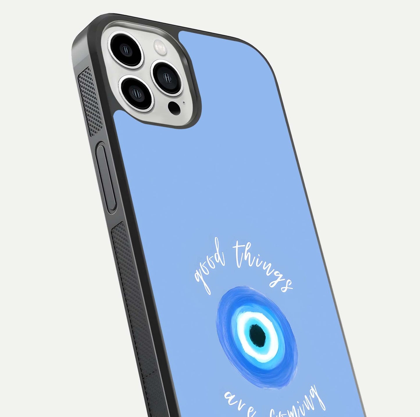 Bright Future Ahead Glass Case for iPhone 13 Pro Max close-up image highlighting bold quote text and HD reflection