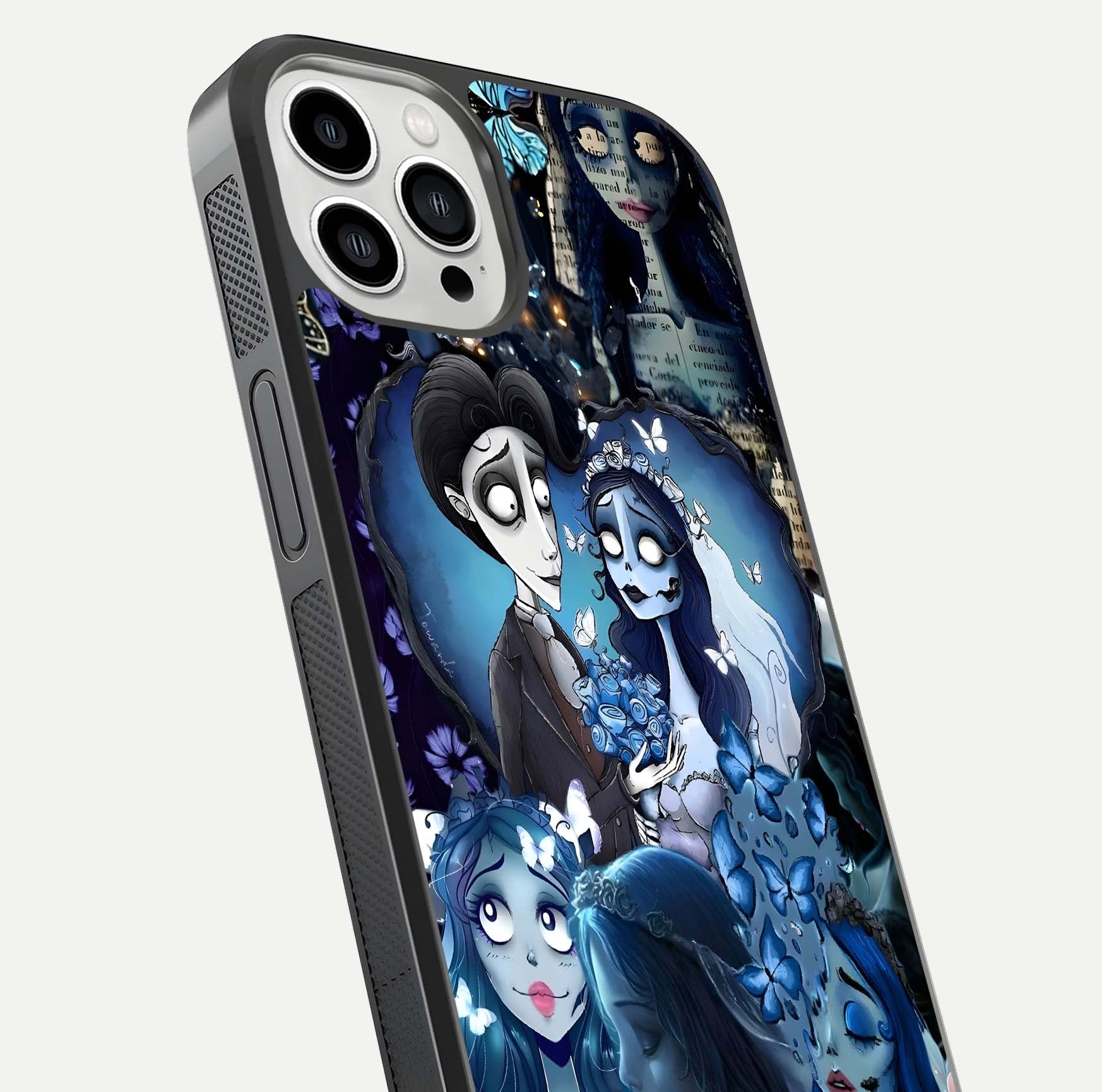 Butterfly Ghost Soul Glass Case for iPhone 13 Pro Max close-up shot showing ethereal wing patterns and reflection