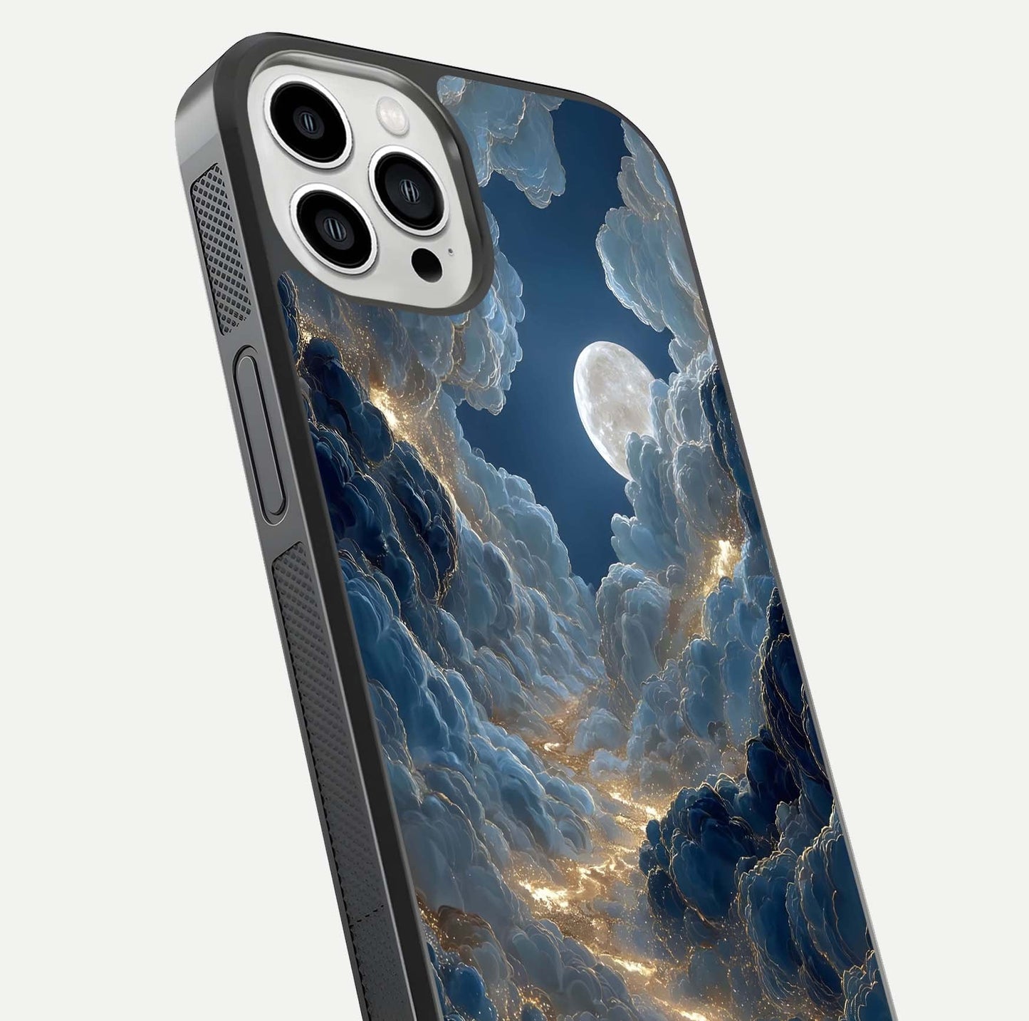 Celestial Cloud Road Glass Case for iPhone 13 Pro Max close-up view showing road gradient and cloud reflection shine