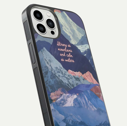 Celestial Mountain Calm Glass Case for iPhone 13 Pro Max close-up showing peak reflection and HD gloss texture