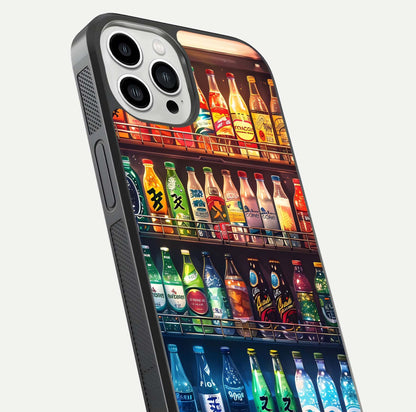 Colorful Soda Bottles Glass Case for iPhone 13 Pro Max close-up showing colorful bottles and HD reflection