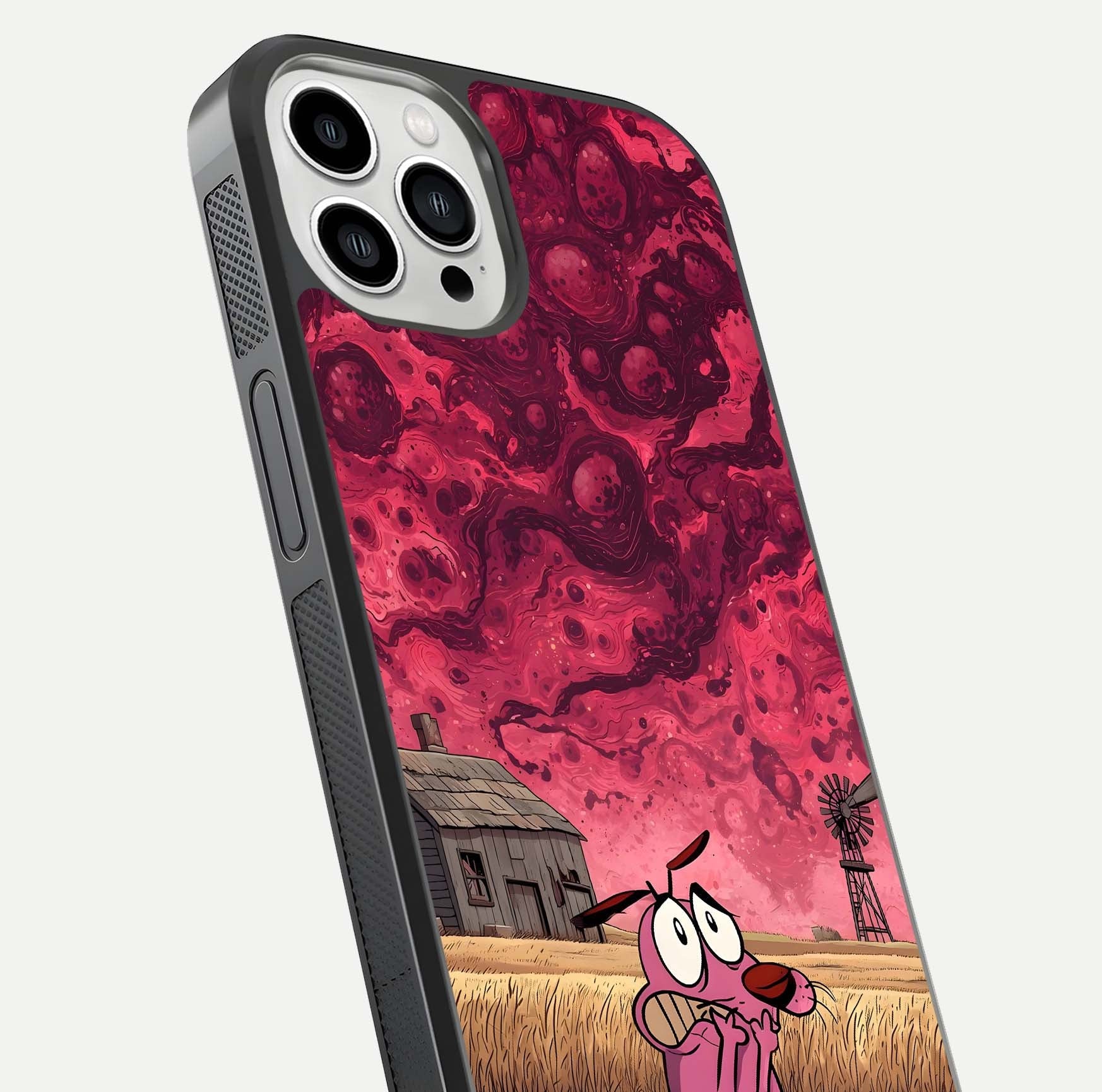 Courage Under Sky Glass Case for iPhone 13 Pro Max close-up highlighting typography and HD reflection
