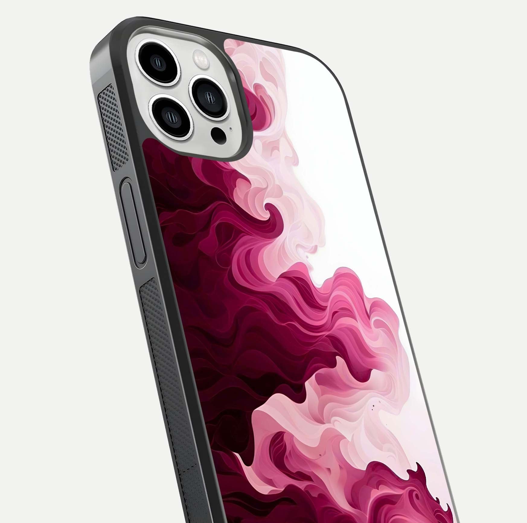 Crimson Wave Flow Glass Case for iPhone 13 Pro Max close-up highlighting flow texture and reflection tone