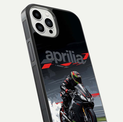 Dark Aprilla Glass Case for iPhone 13 Pro Max close-up highlighting detailing and reflection effect