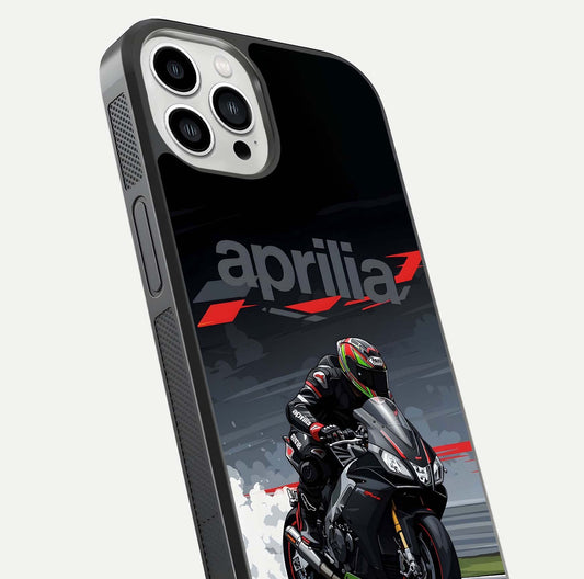 Dark Aprilla Glass Case for iPhone 13 Pro Max close-up highlighting detailing and reflection effect