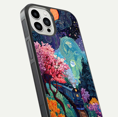 Digital Art Glass Case for iPhone 13 Pro Max close-up highlighting brush-stroke details and reflection polish