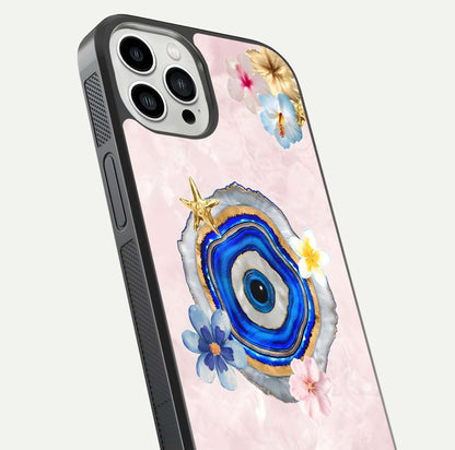 Divine Aura Bloom Glass Case for iPhone 13 Pro Max close-up highlighting flower glow and reflection tone