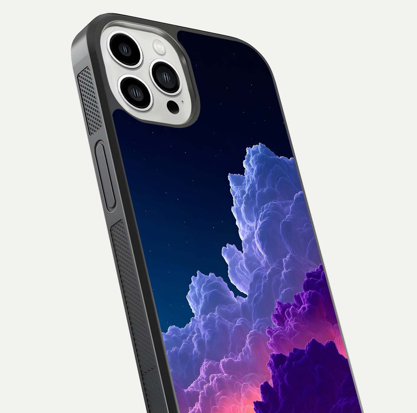 Dreamy Cloud Skies Glass Case for iPhone 13 Pro Max close-up highlighting soft gradient tones and reflection glow