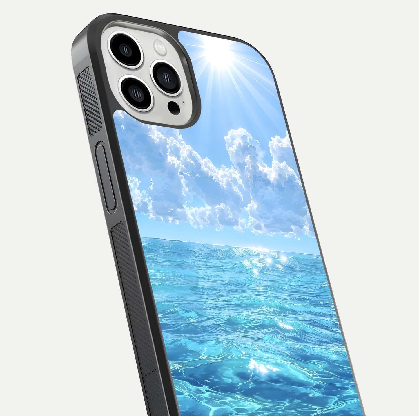 Endless Ocean Horizon Glass Case for iPhone 13 Pro Max close-up highlighting water texture and reflection shine