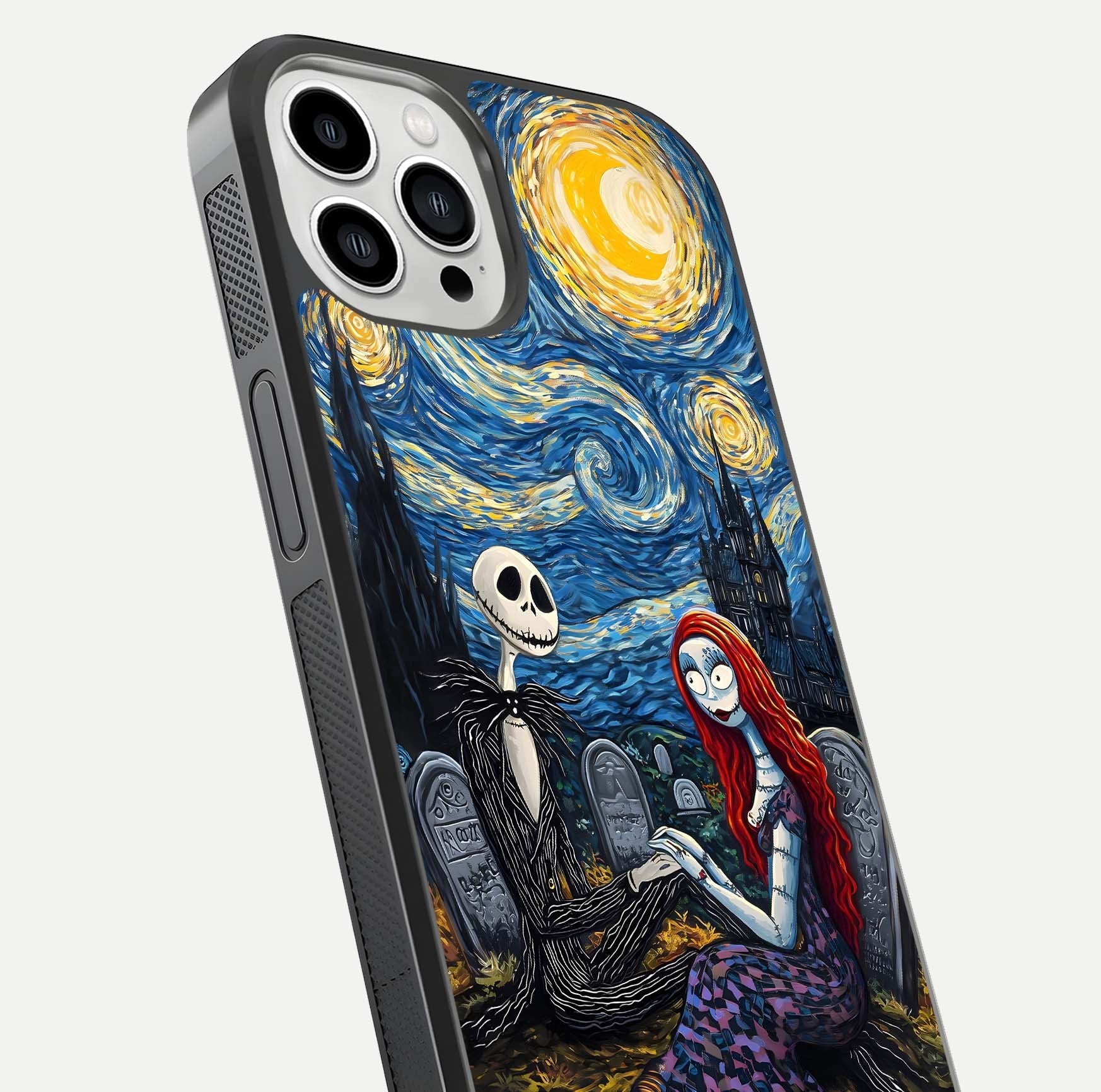 Eternal Night Love Glass Case for iPhone 13 Pro Max close-up highlighting stars and reflection glow