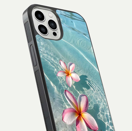 Floating Bloom Bliss Glass Case for iPhone 13 Pro Max close-up highlighting petal detail and reflection tone