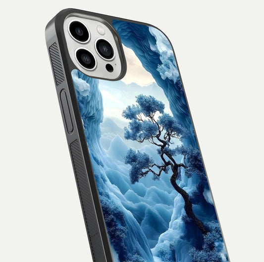 Frozen Serenity Gate Glass Case for iPhone 13 Pro Max close-up highlighting frosted texture and reflection tone