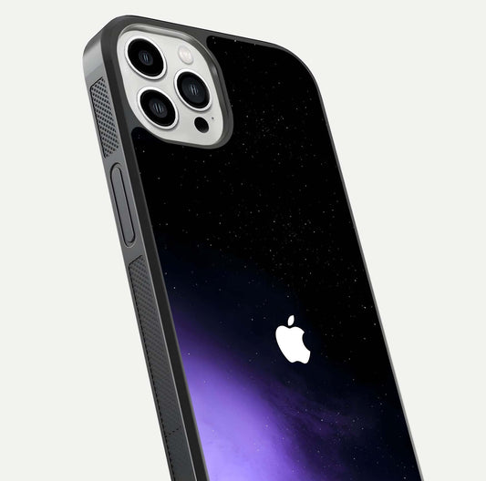 Galaxy Apple Aura Glass Case for iPhone 13 Pro Max close-up angled shot showing aura lighting and reflection polish