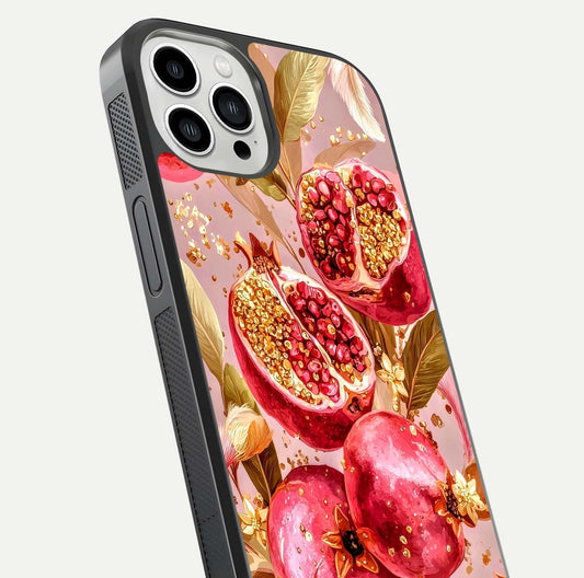 Golden Bloom Glow Glass Case for iPhone 13 Pro Max close-up angled shot showing metallic tones and reflection brilliance