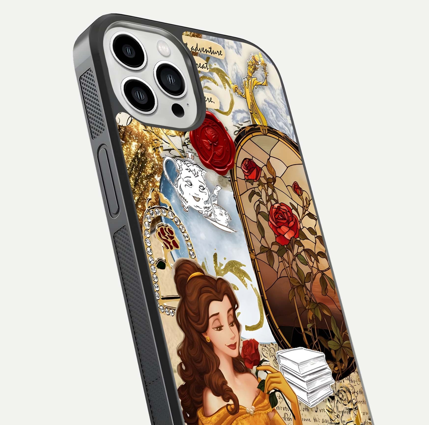 Golden Dream Belle Glass Case for iPhone 13 Pro Max close-up angled shot showing gradient tones and reflection polish