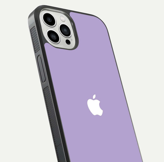 Lavender Soft Minimal Glass Case for iPhone 13 Pro Max close-up angled shot showing clean color texture and shine