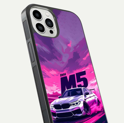 MS Neon Car Glass Case for iPhone 13 Pro Max close-up angled shot showing vivid neon reflections and shine