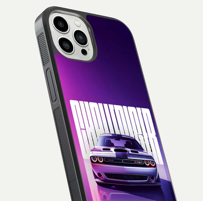 Midnight Muscle Ride Glass Case for iPhone 13 Pro Max close-up angled shot showing HD reflections and car details