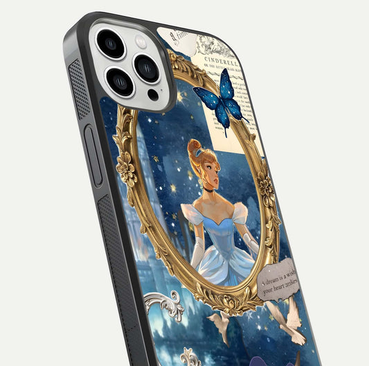 Midnight Queen Glass Case for iPhone 13 Pro Max close-up angled shot featuring crown motif and gloss reflection