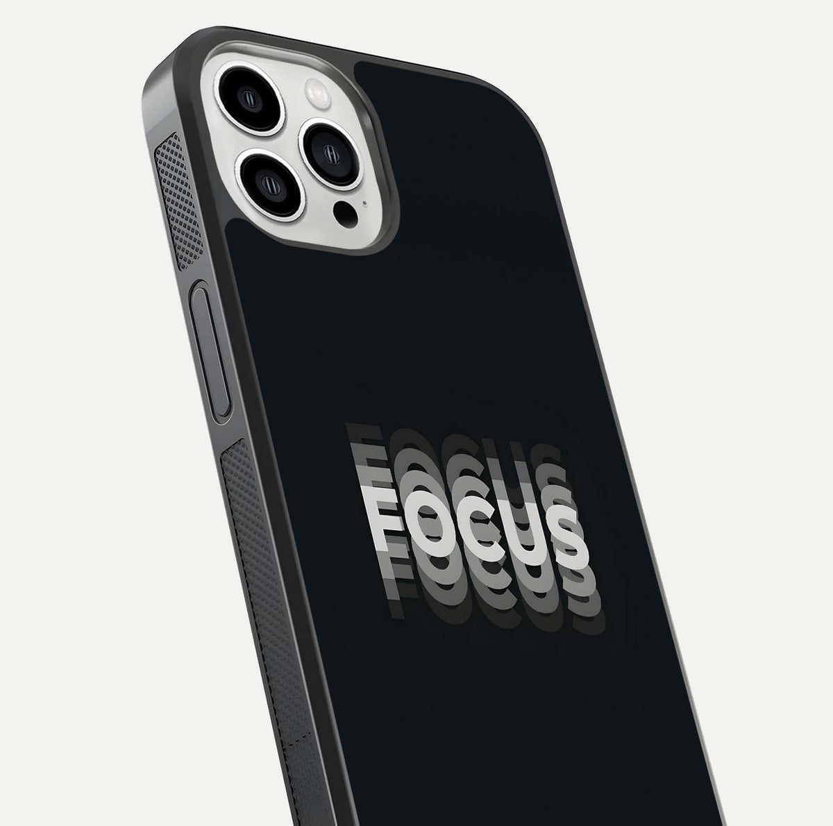 Mono Focus Vision Glass Case for iPhone 13 Pro Max close-up angled shot highlighting minimal contrast and reflection