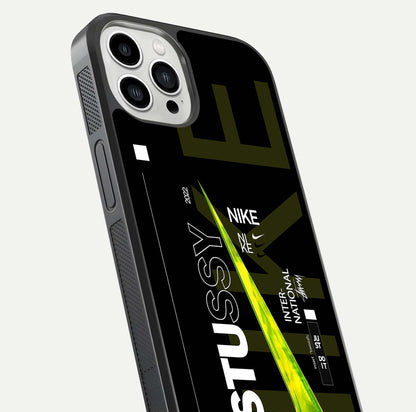 Neon Street Edition Glass Case for iPhone 13 Pro Max close-up angled shot showing urban neon lights and shine