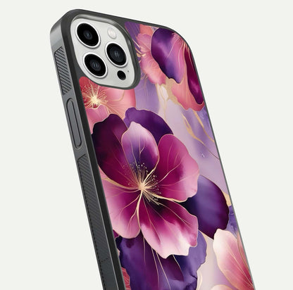 Pink Bouquet Florals Glass Case for iPhone 13 Pro Max close-up angled shot showing bouquet details and reflection