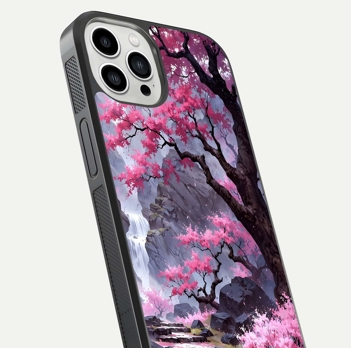 Pinkish Scenery Glass Case for iPhone 13 Pro Max close-up angled shot showing reflection and gradient color blend