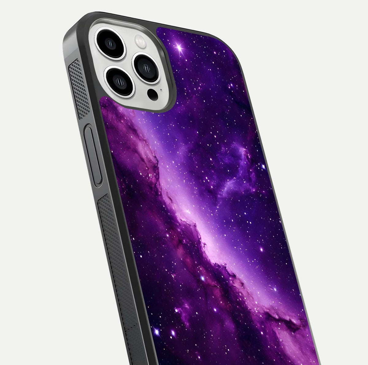 Purple Shade Sky Glass Case for iPhone 13 Pro Max close-up angled shot highlighting color gradient and reflection