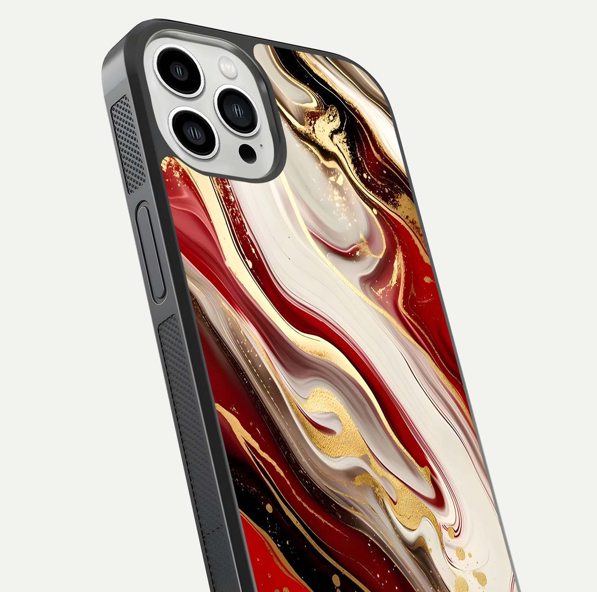 Red & White Marble Glass Case For iPhone 13 Pro Max
