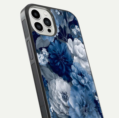 Royal Bloom Garden Glass Case for iPhone 13 Pro Max close-up angled shot highlighting royal bloom texture and reflection