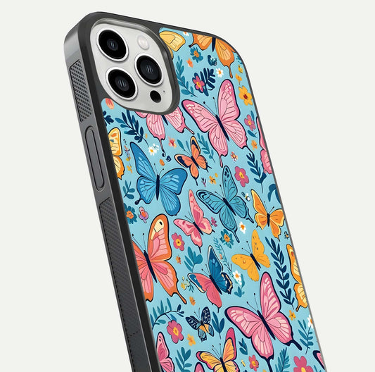 Spiritual Krishna Glass Case for iPhone 13 Pro Max close-up angled shot showing HD print, color tone, and reflection