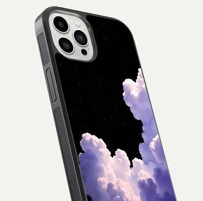 Starlit Night Whispers Glass Case for iPhone 13 Pro Max close-up angled shot highlighting stars and reflection