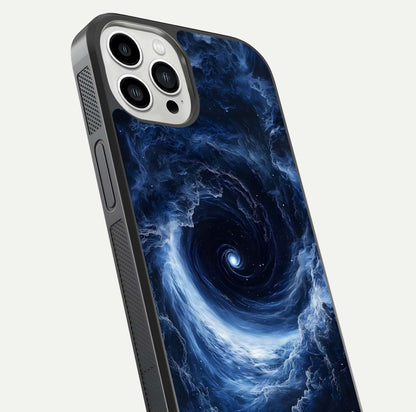 Stunning Galaxy Glass Case for iPhone 13 Pro Max close-up angled shot highlighting nebula tones and HD reflection