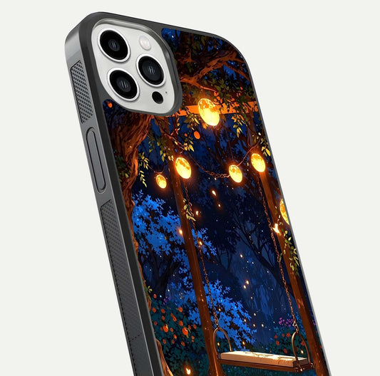 Twilight Blossom Coast Glass Case for iPhone 13 Pro Max close-up angled shot highlighting gradient sky and reflection