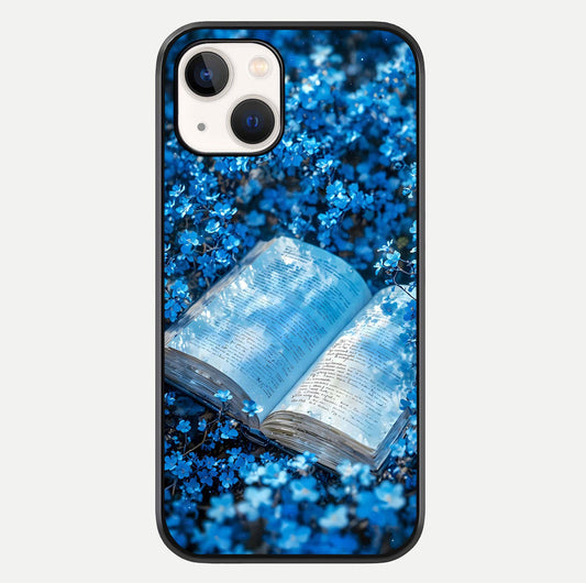 Blue Bloom Tales Glass Case For iPhone 16 Pro by Custom World
